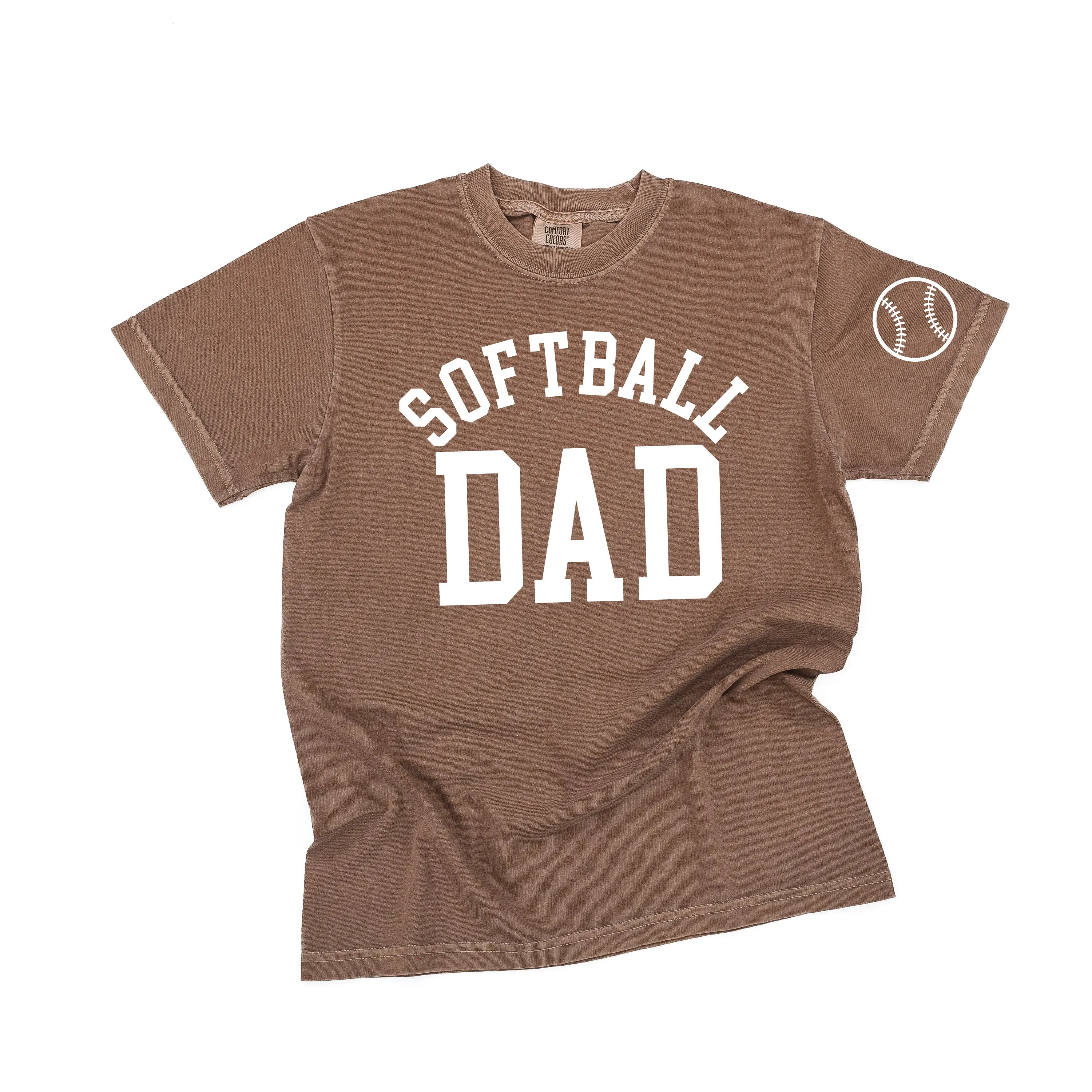 Softball Dad - Baseball Detail on Sleeve - SHORT SLEEVE COMFORT COLORS TEE