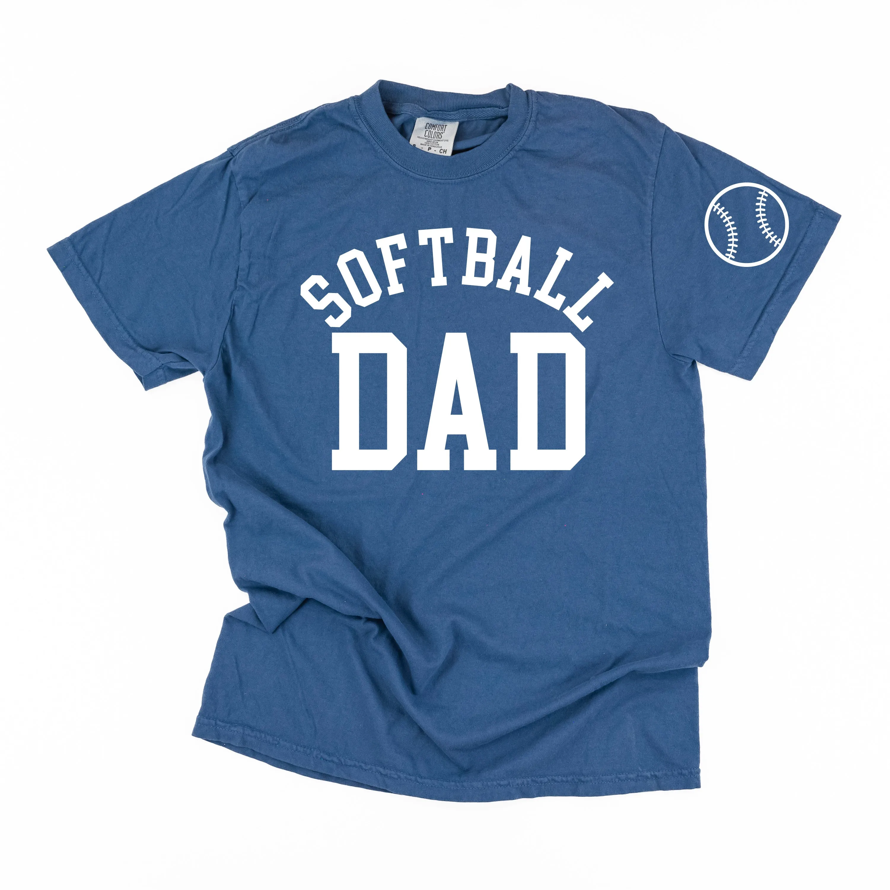 Softball Dad - Baseball Detail on Sleeve - SHORT SLEEVE COMFORT COLORS TEE