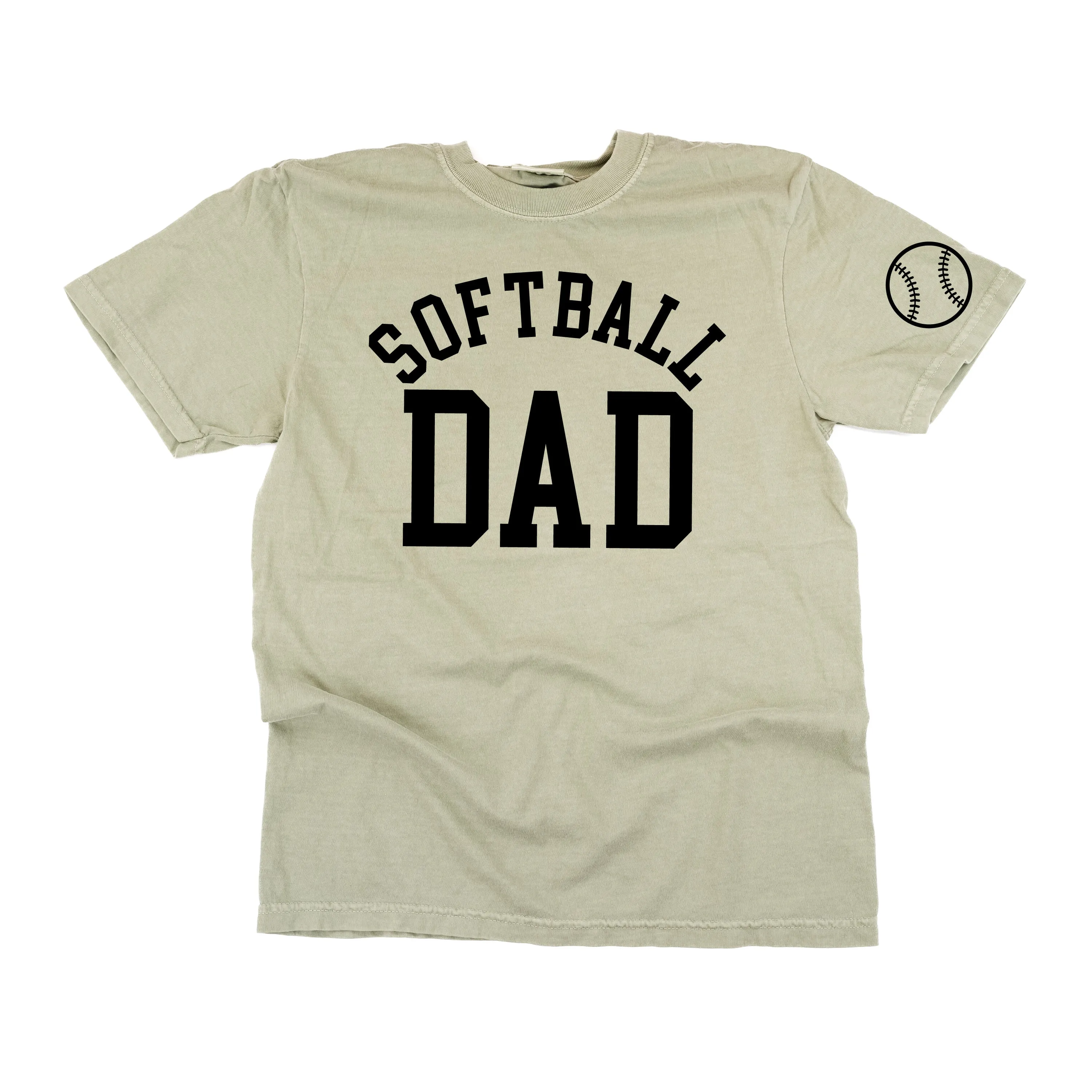 Softball Dad - Baseball Detail on Sleeve - SHORT SLEEVE COMFORT COLORS TEE