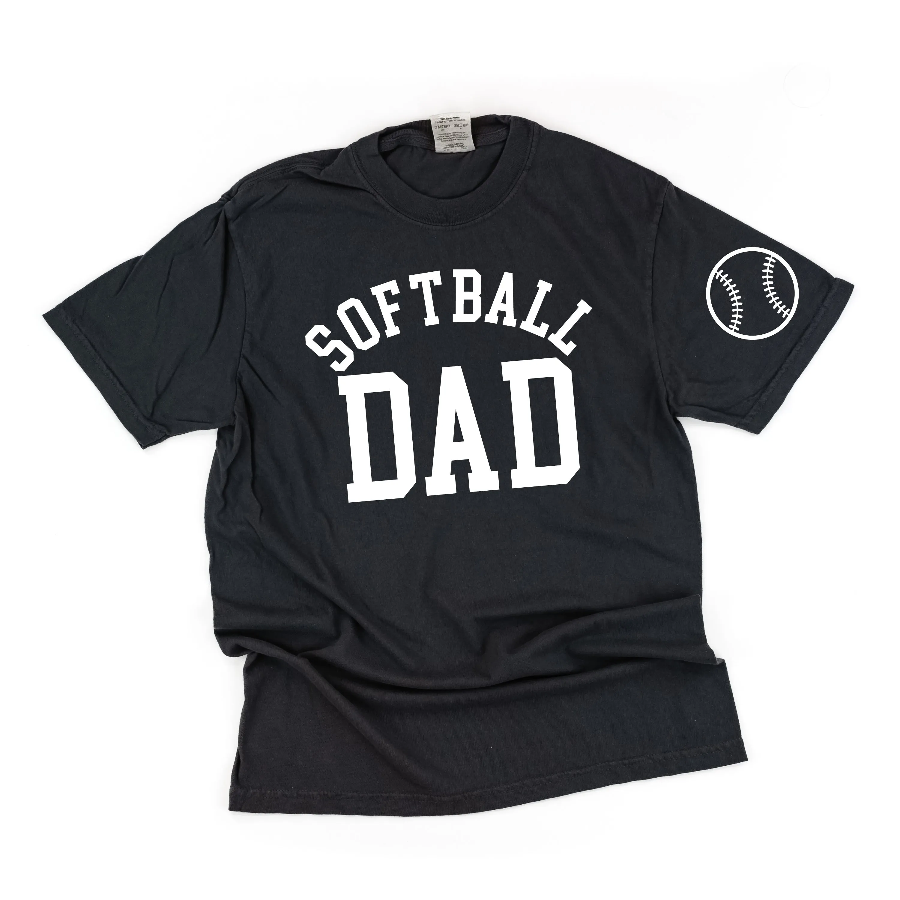 Softball Dad - Baseball Detail on Sleeve - SHORT SLEEVE COMFORT COLORS TEE