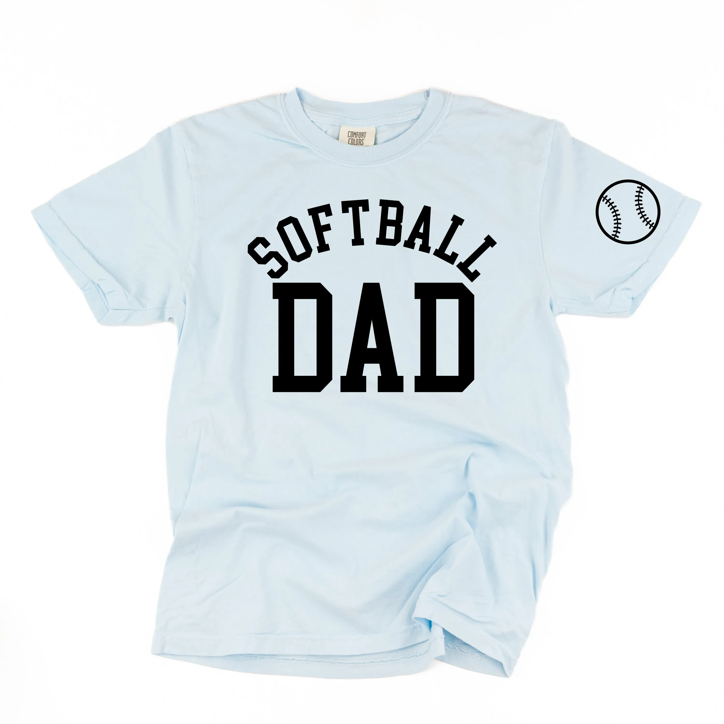 Softball Dad - Baseball Detail on Sleeve - SHORT SLEEVE COMFORT COLORS TEE