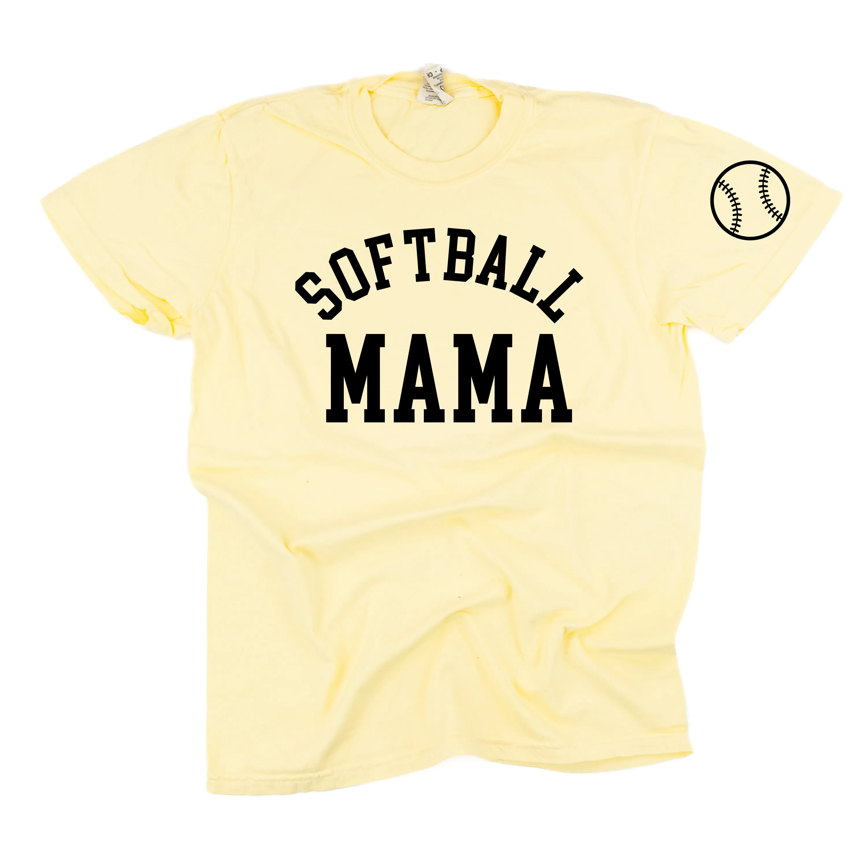 Softball Mama - Baseball Detail on Sleeve - SHORT SLEEVE COMFORT COLORS TEE