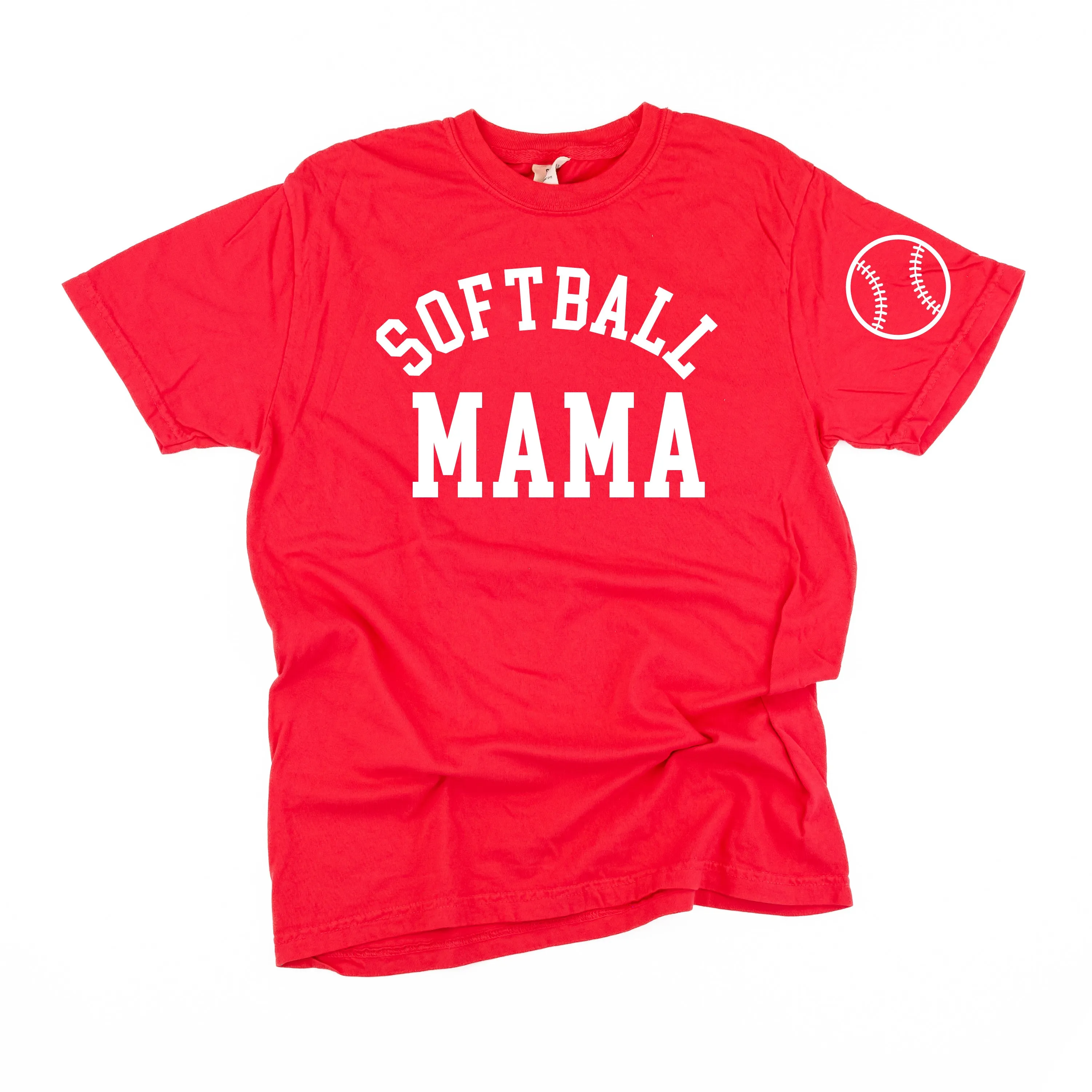 Softball Mama - Baseball Detail on Sleeve - SHORT SLEEVE COMFORT COLORS TEE