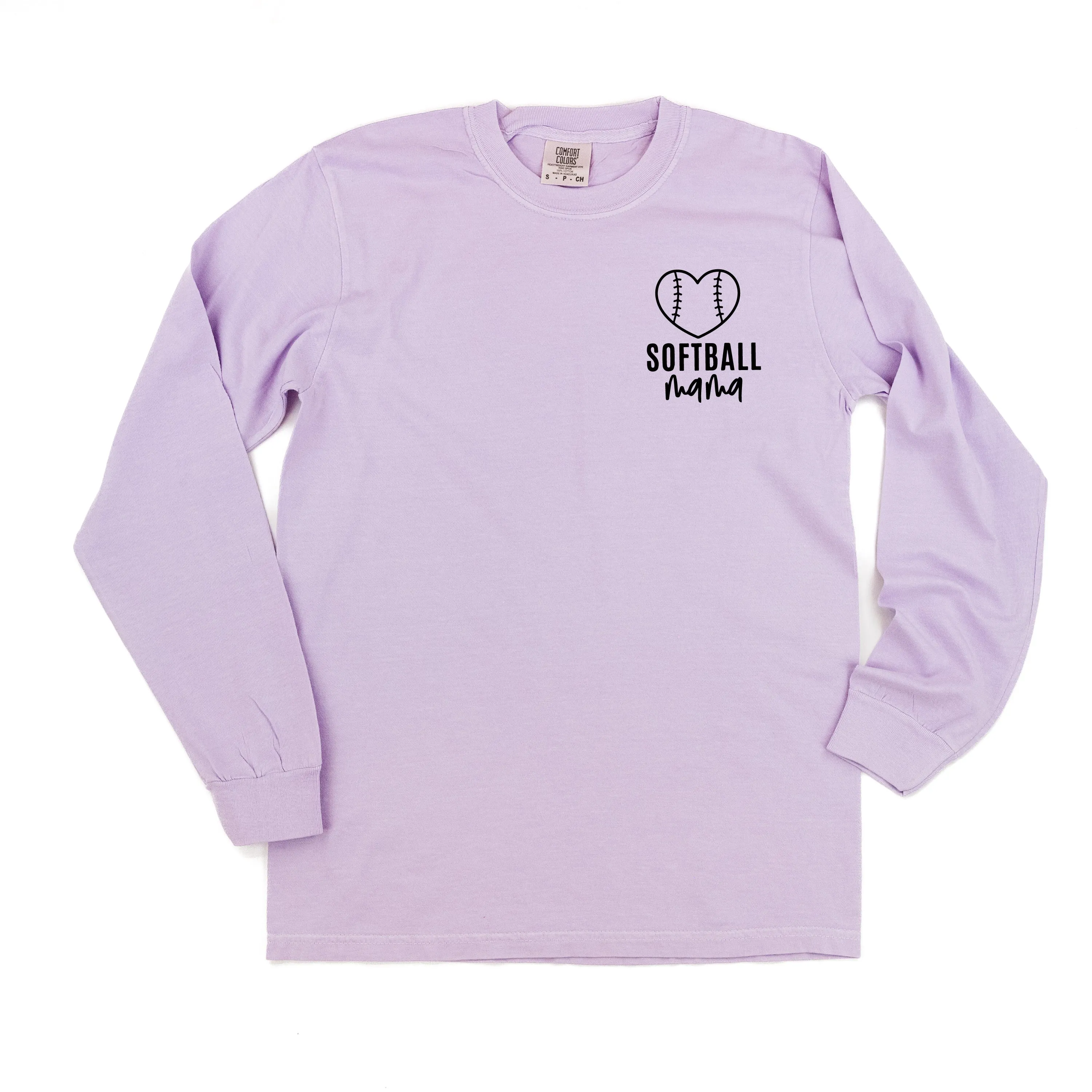 Softball Mama - Pocket Design - LONG SLEEVE COMFORT COLORS TEE