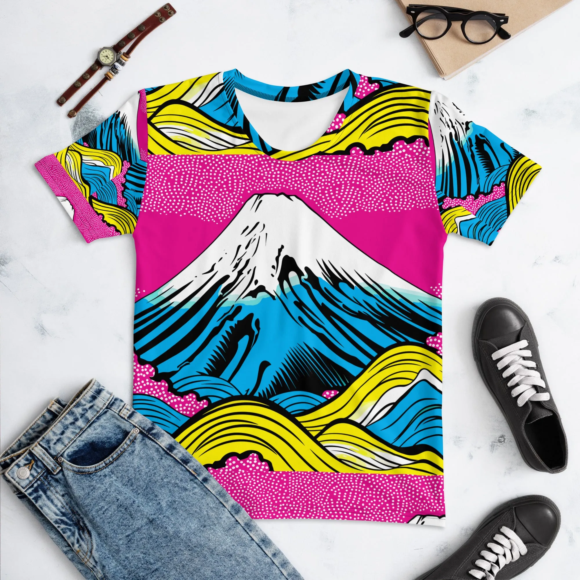 Stand Out in the Ring with Mt Fuji Pop Art Short Sleeve Rash Guards 002