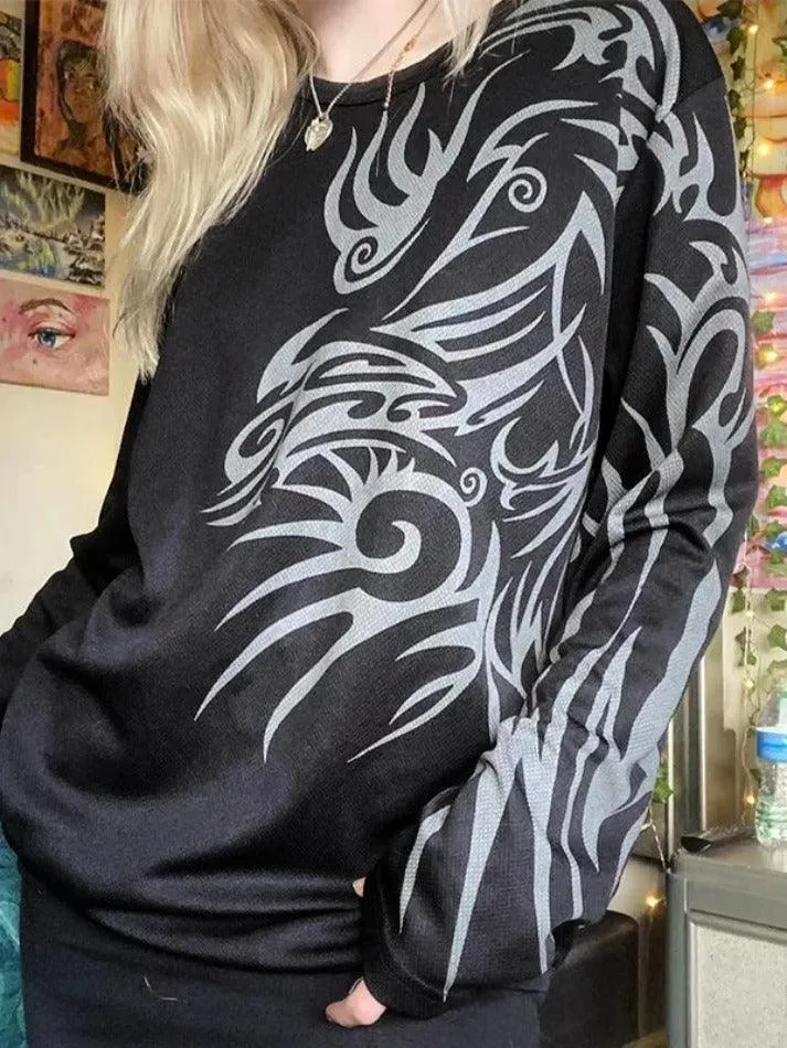 Street Graphic Print Oversized Long Sleeve Tee