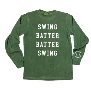 Swing Batter Batter Swing - Baseball Detail on Sleeve - LONG SLEEVE COMFORT COLORS TEE