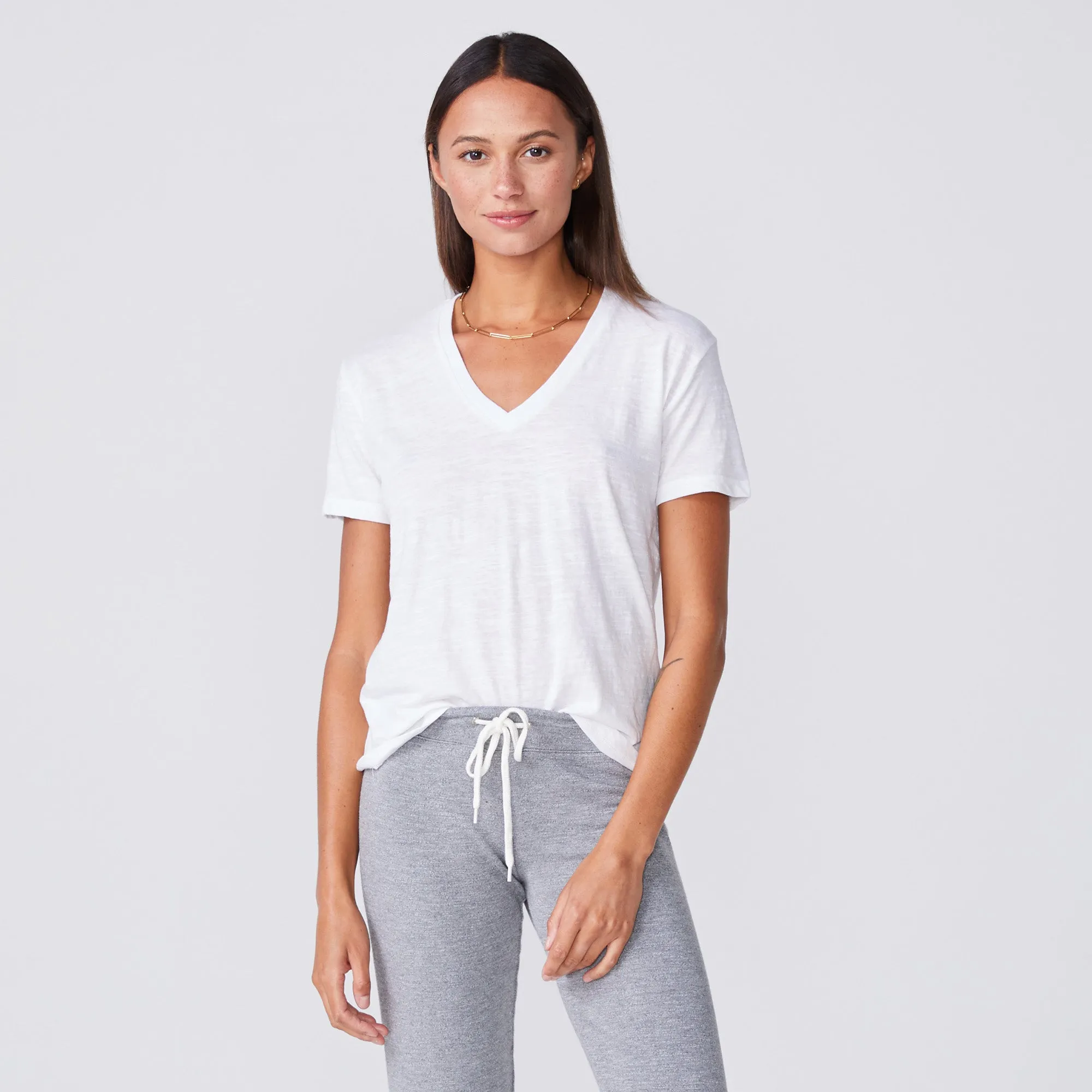 Textured Tri-Blend Relaxed V Neck Tee