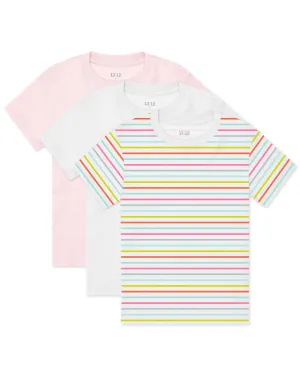 The Organic Short Sleeve Tee 3 Pack [White Pink Sydney Stripe]