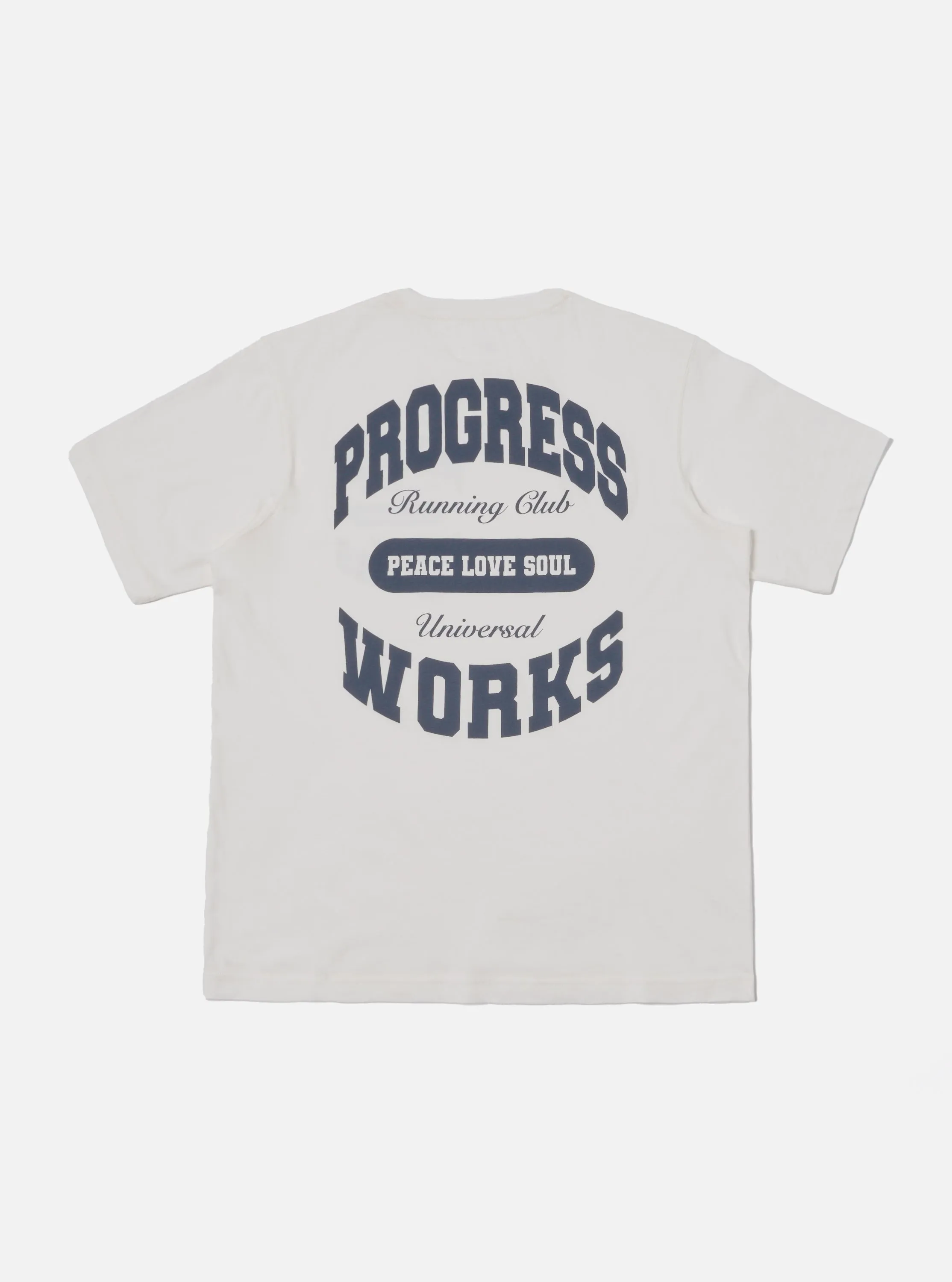 Universal Works x Progress Running Club Print Tee in Ecru Single Jersey