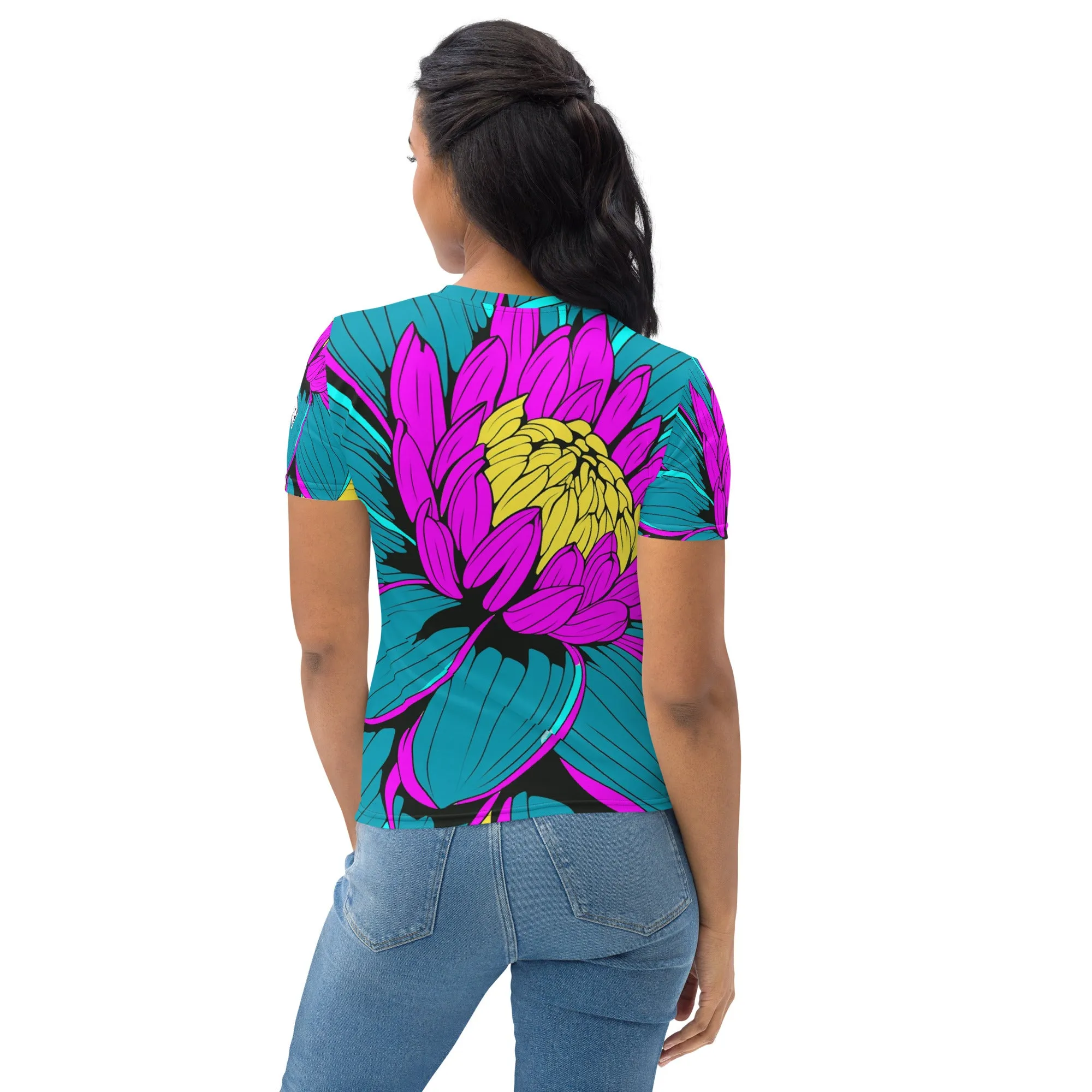 Unleash Your Inner Pop Art Fan with Women's Dahlia Print BJJ Short Sleeve Rash Guard 001