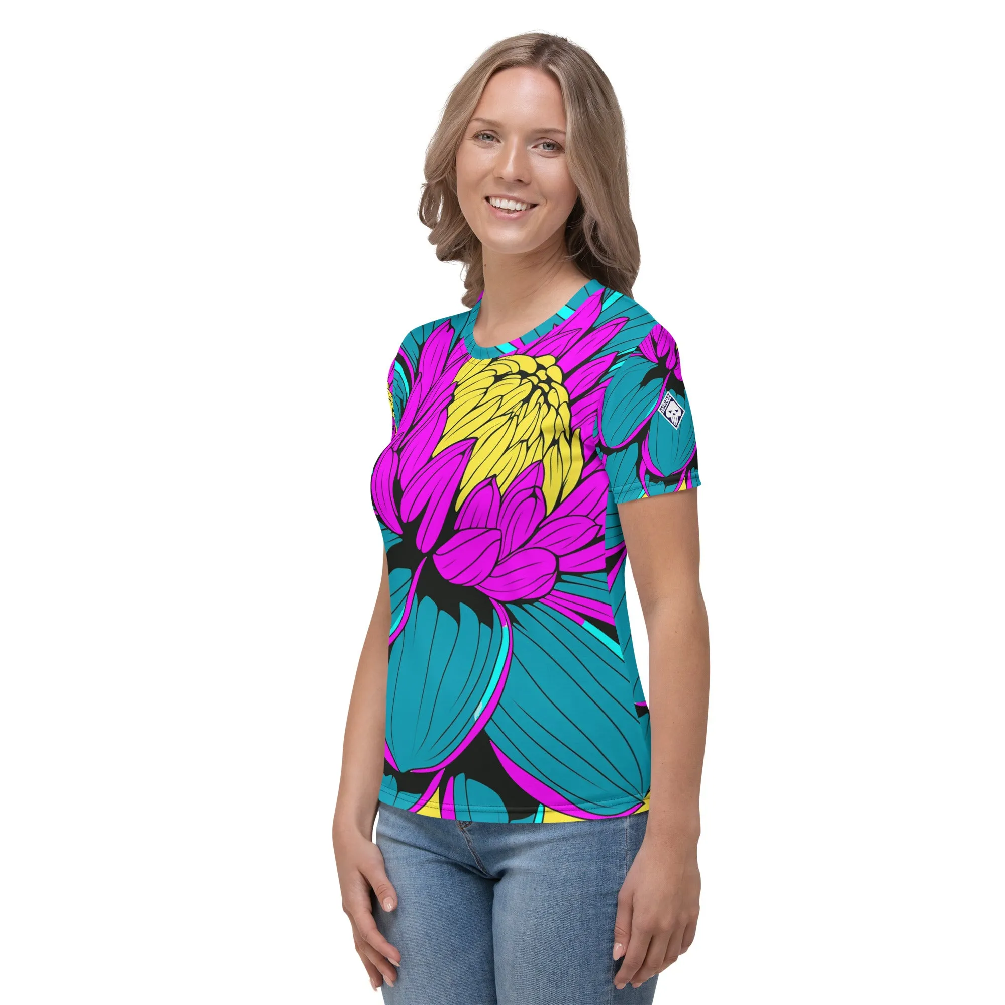 Unleash Your Inner Pop Art Fan with Women's Dahlia Print BJJ Short Sleeve Rash Guard 001