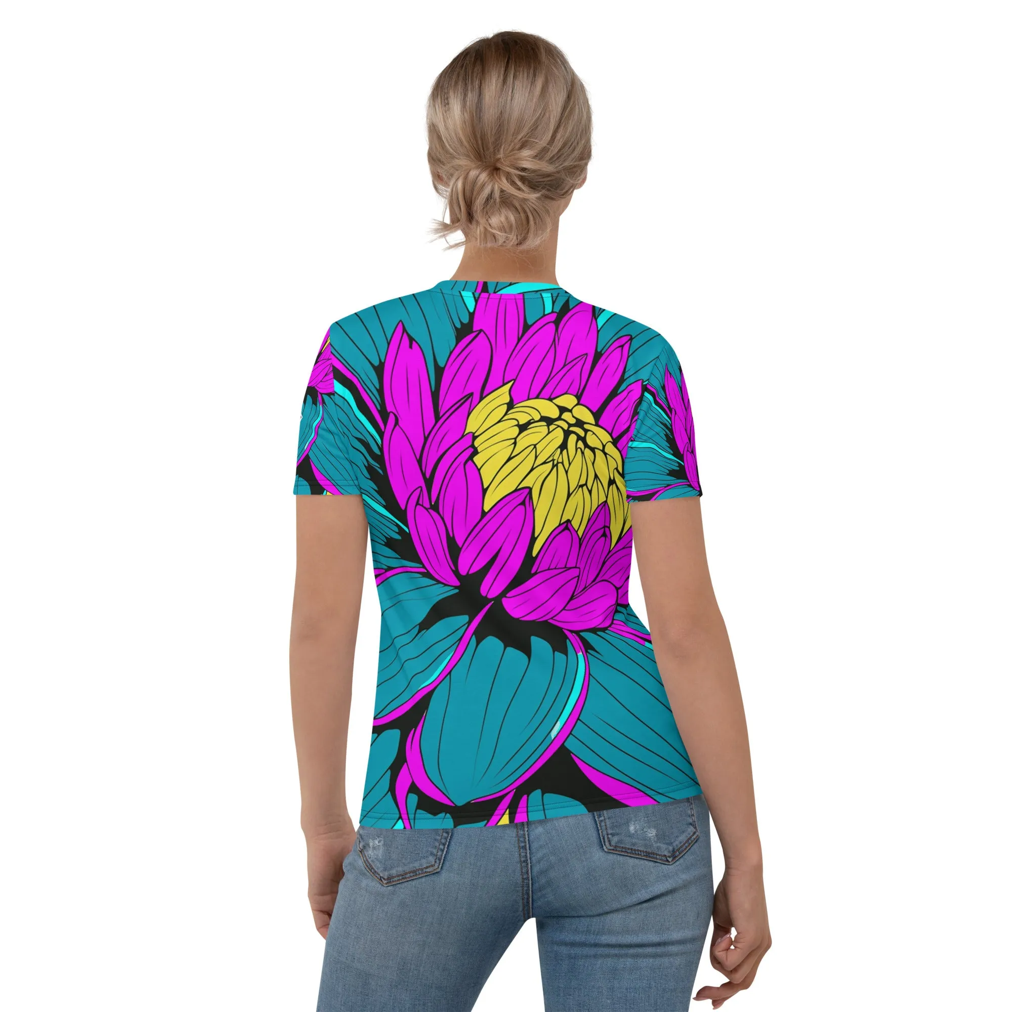 Unleash Your Inner Pop Art Fan with Women's Dahlia Print BJJ Short Sleeve Rash Guard 001