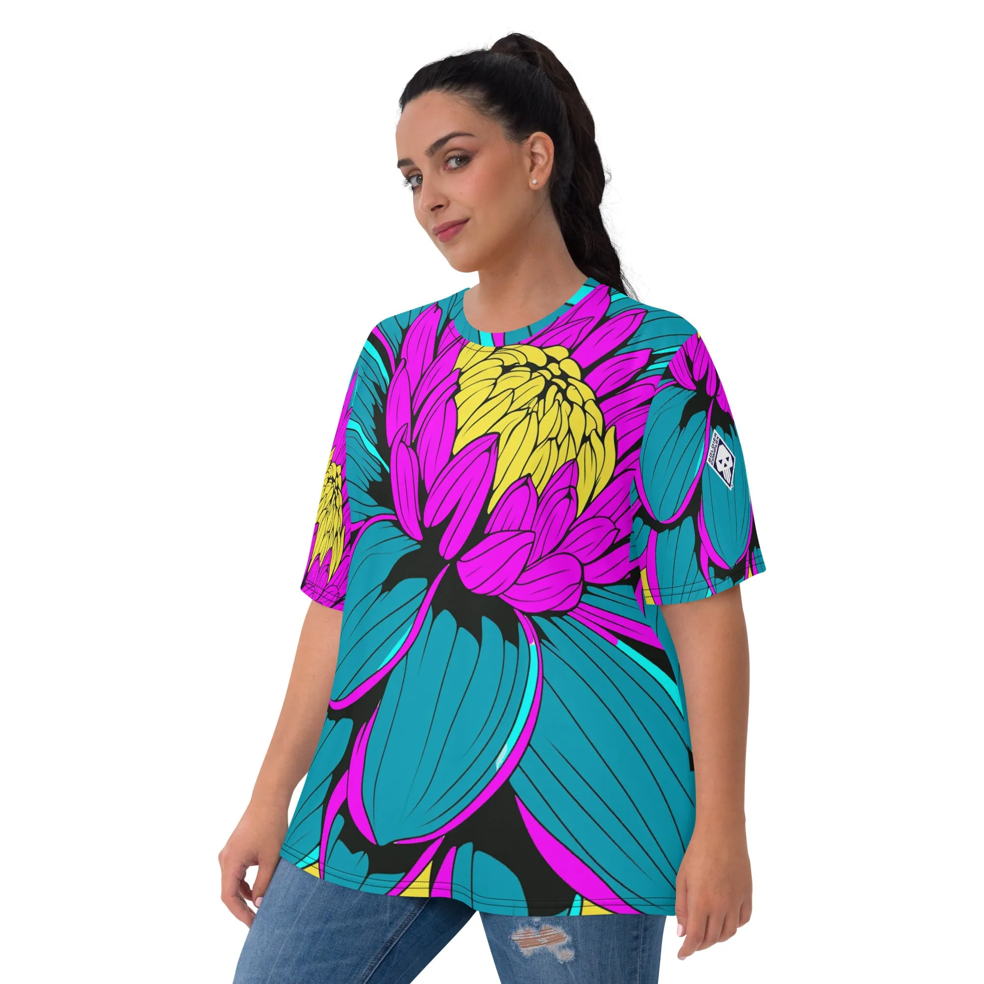 Unleash Your Inner Pop Art Fan with Women's Dahlia Print BJJ Short Sleeve Rash Guard 001